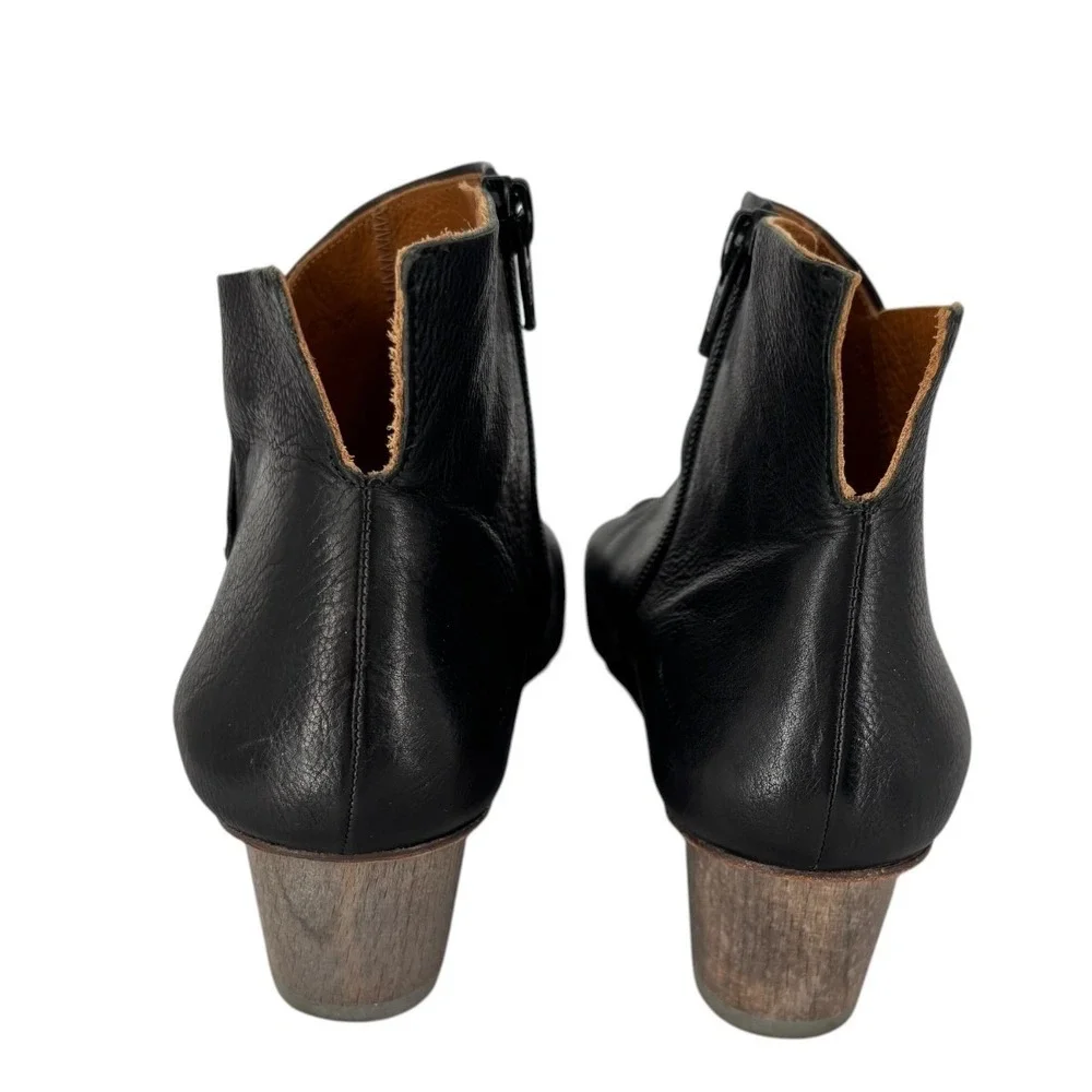 Coclico Leather Open Toe Booties Women Black Size 37 Wood Block Heel Spain